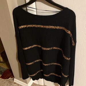 JM Collection Black Sweater with Gold Accents
